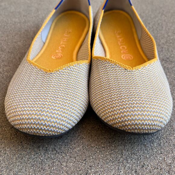 Rothy's The Flat Dandelion Triple Stitch Women 11.5 Shoe Yellow Grey White Flats - Picture 7 of 15